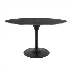 Modway FURNITURE Lily Black Oval Marble Dining Table, Black Base