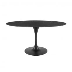 Modway FURNITURE Lily Black Oval Marble Dining Table, Black Base