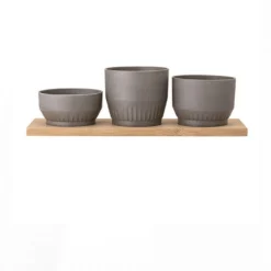 Bloomingville DECOR Bamboo Fiber Planters W/ Bamboo Tray