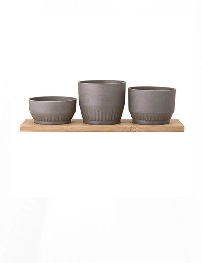 Bloomingville DECOR Bamboo Fiber Planters W/ Bamboo Tray 1 Bloomingville DECOR Bamboo Fiber Planters W/ Bamboo Tray