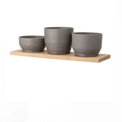 Bloomingville DECOR Bamboo Fiber Planters W/ Bamboo Tray