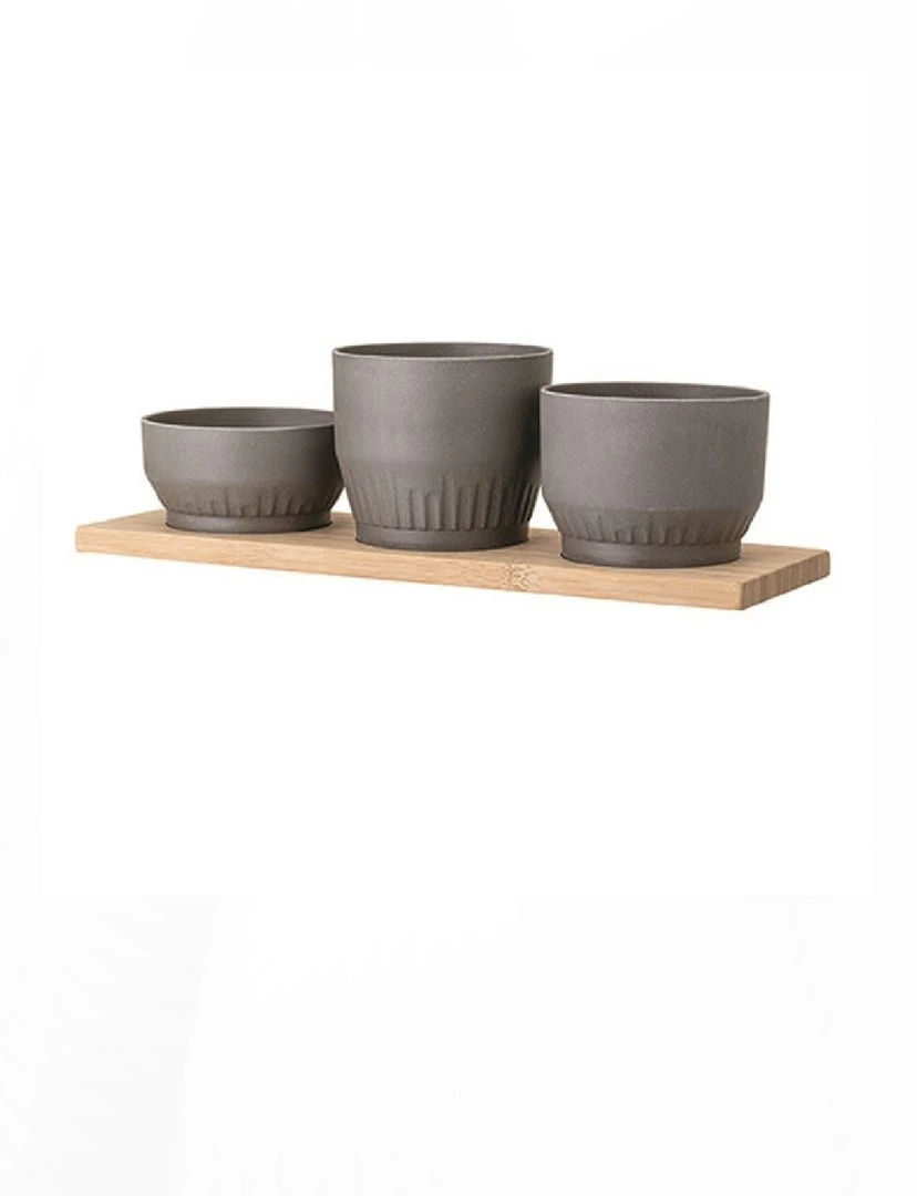 Bloomingville DECOR Bamboo Fiber Planters W/ Bamboo Tray 2 Bloomingville DECOR Bamboo Fiber Planters W/ Bamboo Tray