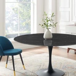 Modway FURNITURE Lily Round Black Marble Dining Table, Black Base