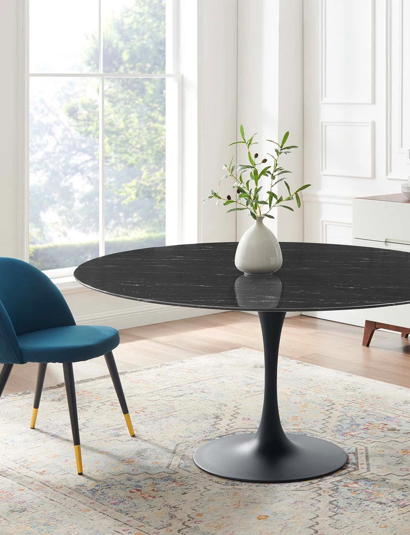 Modway FURNITURE Lily Round Black Marble Dining Table, Black Base 2 Modway FURNITURE Lily Round Black Marble Dining Table, Black Base