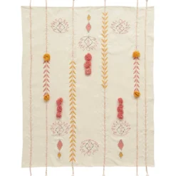 Creative Co-op DECOR Cotton Embroidered Throw W/ Tassels & Applique 60" X 50"