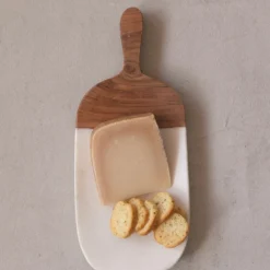 CREATIVE CO-OP Marble Cheese Board W/ Wood Handle / 12" X 5.5"