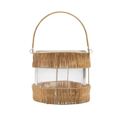 Bidk Home Glass Bamboo Hurricane W/ Handle,small DECOR