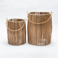 Bidk Home Glass Bamboo Hurricane W/ Handle,large DECOR