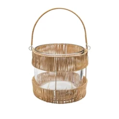 Bidk Home Glass Bamboo Hurricane W/ Handle,small DECOR