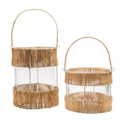 Bidk Home Glass Bamboo Hurricane W/ Handle,small DECOR
