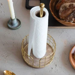 Bloomingville Metal & Wood Paper Towel With Basket KITCHEN