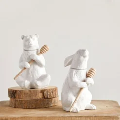 Creative Co-op Ceramic Bear Honey Pot W/ Bamboo Honey Dipper KITCHEN