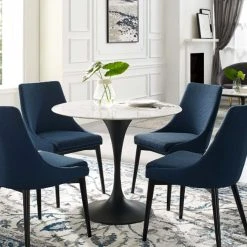 Modway Lily Round Marble Dining Table, Black Base