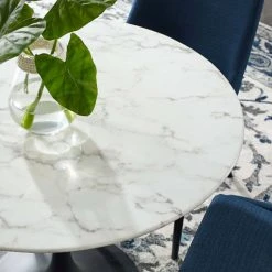 Modway Lily Round Marble Dining Table, Black Base