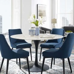 Modway Lily Round Marble Dining Table, Black Base