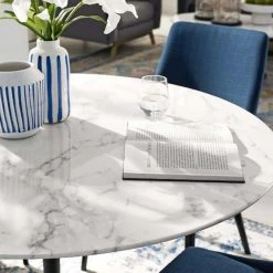 Modway Lily Round Marble Dining Table, Black Base