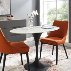 Modway Lily Oval Marble Dining Table, Black Base