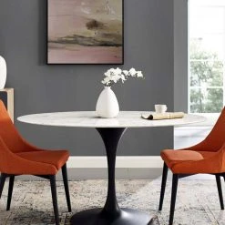 Modway Lily Oval Marble Dining Table, Black Base