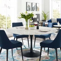 Modway Lily Round Marble Dining Table, Black Base