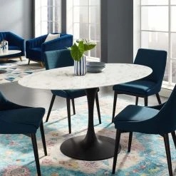 Modway Lily Oval Marble Dining Table, Black Base