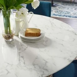 Modway Lily Round Marble Dining Table, Black Base