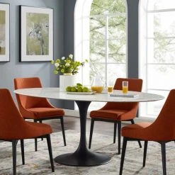 Modway Lily Oval Marble Dining Table, Black Base