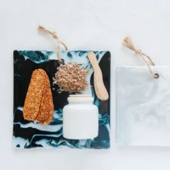 Creative Co-op KITCHEN Square Ceramic Cheese Board, Charcoal 10"