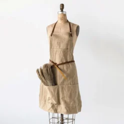 Creative Co-op KITCHEN Cotton Canvas Apron W/ Leather Ties