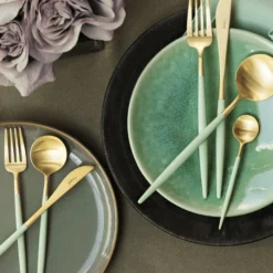 Cutipol Goa Flatware, Celadon/gold