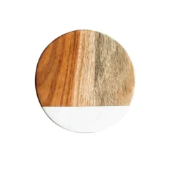 Creative Co-op Round Marble & Mango Wood Coasters