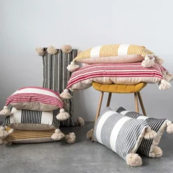 Creative Co-op Cotton & Chenille Woven Striped Lumbar Pillow 36