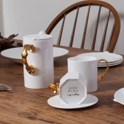 KITCHEN Twig Cutlery Oval Mug With Gold Handle 12 KITCHEN Twig Cutlery Oval Mug With Gold Handle