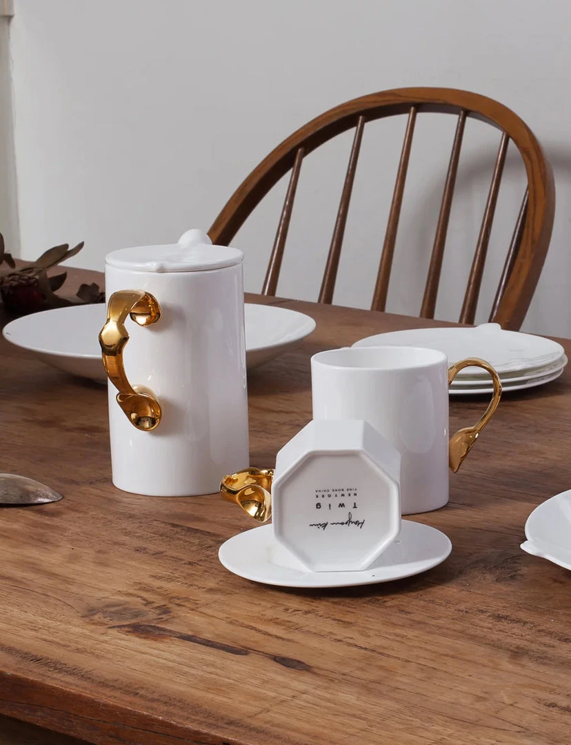 KITCHEN Twig Cutlery Oval Mug With Gold Handle 5 KITCHEN Twig Cutlery Oval Mug With Gold Handle