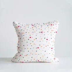 Creative Co-op DECOR Square Cotton Pillow W/ French Knots 18"