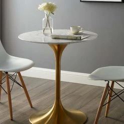 Modway Lily Round Marble Dining Table, Gold Base FURNITURE 17 Modway Lily Round Marble Dining Table, Gold Base FURNITURE