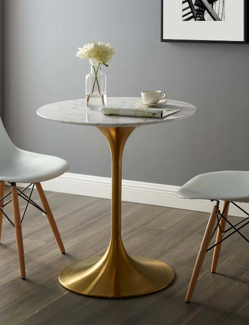 Modway Lily Round Marble Dining Table, Gold Base FURNITURE 4 Modway Lily Round Marble Dining Table, Gold Base FURNITURE