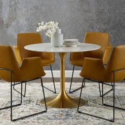 Modway Lily Round Marble Dining Table, Gold Base FURNITURE