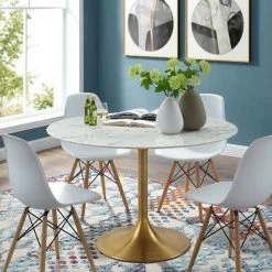 Modway Lily Round Marble Dining Table, Gold Base FURNITURE 21 Modway Lily Round Marble Dining Table, Gold Base FURNITURE
