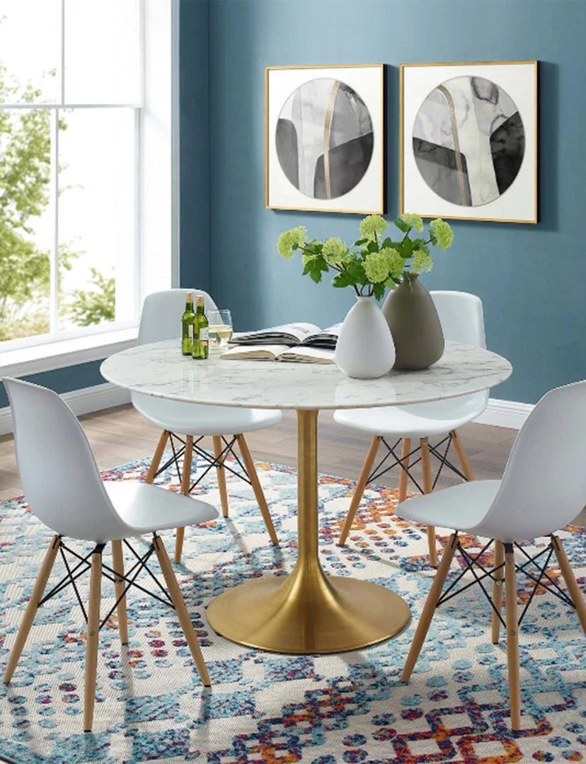 Modway Lily Round Marble Dining Table, Gold Base FURNITURE 8 Modway Lily Round Marble Dining Table, Gold Base FURNITURE