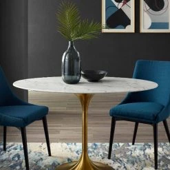 Modway FURNITURE Lily Oval Marble Dining Table, Gold Base