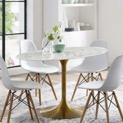 Modway FURNITURE Lily Oval Marble Dining Table, Gold Base 13 Modway FURNITURE Lily Oval Marble Dining Table, Gold Base