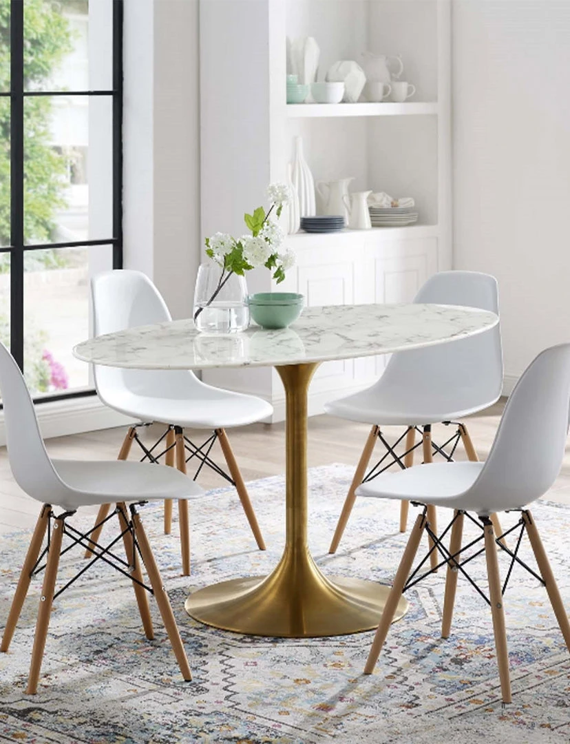 Modway FURNITURE Lily Oval Marble Dining Table, Gold Base 4 Modway FURNITURE Lily Oval Marble Dining Table, Gold Base