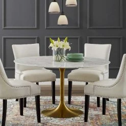 Modway Lily Round Marble Dining Table, Gold Base FURNITURE 23 Modway Lily Round Marble Dining Table, Gold Base FURNITURE