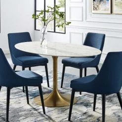 Modway FURNITURE Lily Oval Marble Dining Table, Gold Base 15 Modway FURNITURE Lily Oval Marble Dining Table, Gold Base