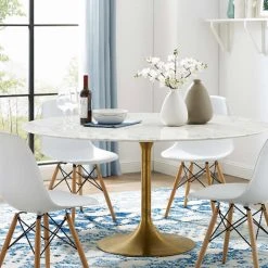 Modway Lily Round Marble Dining Table, Gold Base FURNITURE 25 Modway Lily Round Marble Dining Table, Gold Base FURNITURE