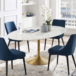 Modway FURNITURE Lily Oval Marble Dining Table, Gold Base 17 Modway FURNITURE Lily Oval Marble Dining Table, Gold Base