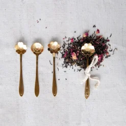 Creative Co-op Stainless Steel Flower Shaped Spoon Set 3" 5 Creative Co-op Stainless Steel Flower Shaped Spoon Set 3