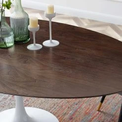 Modway Lily Cherry Walnut Oval Dining Table, White Base