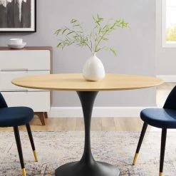 Modway Lily Natural Oval Dining Table, Black Base