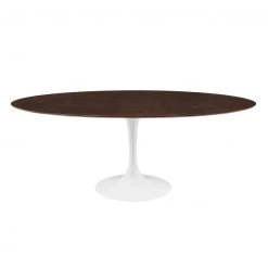 Modway Lily Cherry Walnut Oval Dining Table, White Base